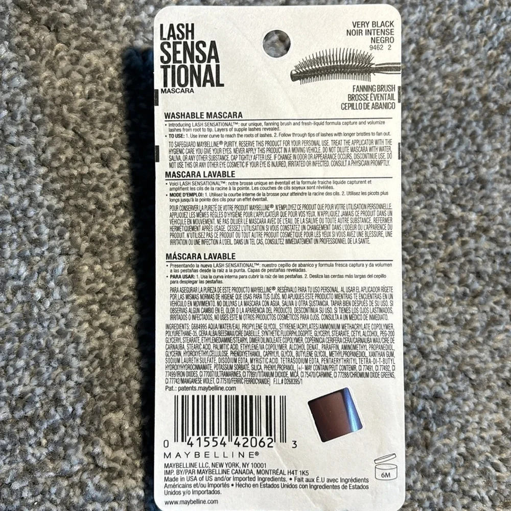 MAYBELLINE 254 very black mascara LASH SENSATIONAL® WASHABLE MASCARA